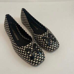 NIB Tory Burch Georgia Square Toe Ballet Flat - Black Triangle Geo, Size 7.5
